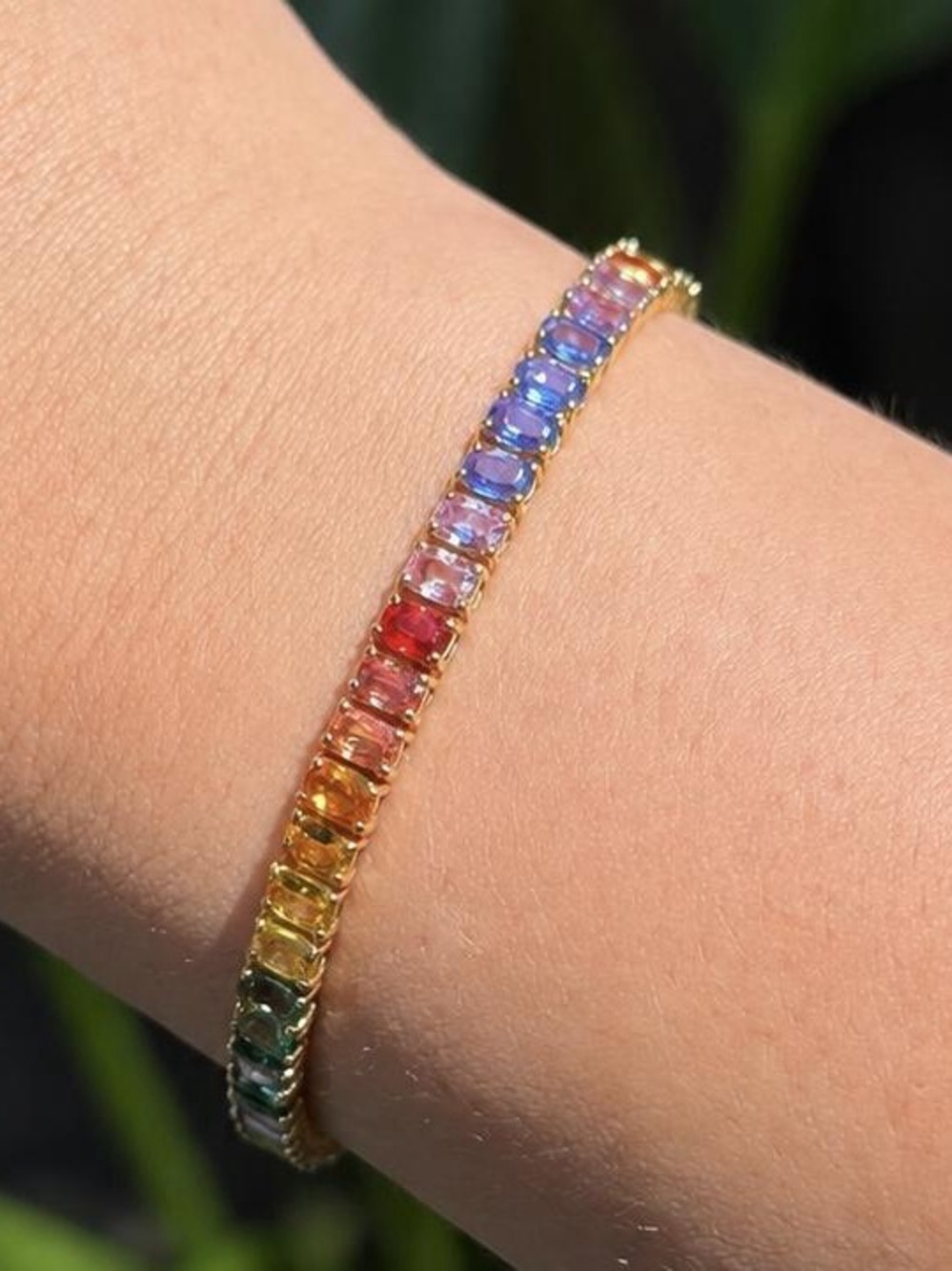 14K Real Solid Gold 16.6CTW Natural Sapphire Rainbow Bracelet 7.25"
